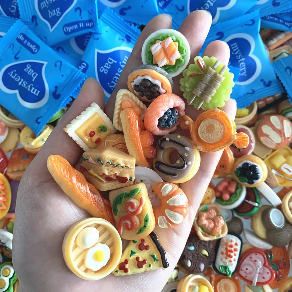 10/30/60pcs Blind Bags Mixed Styles Tiny Food Miniature Simulated Mini Food Miniature Mystery Bags for Dollhouse Decor, Gifts