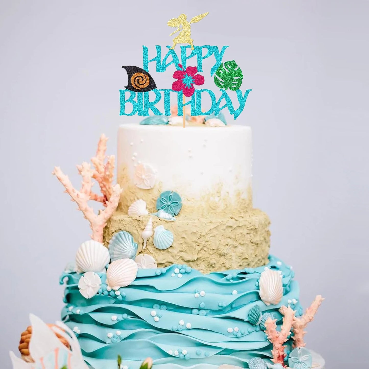Moana Cake Topper Glittery Cupcake Toppers Hawaiian Birthday Party Decoration for Tropical Luau Summer Party Baby Shower Wedding