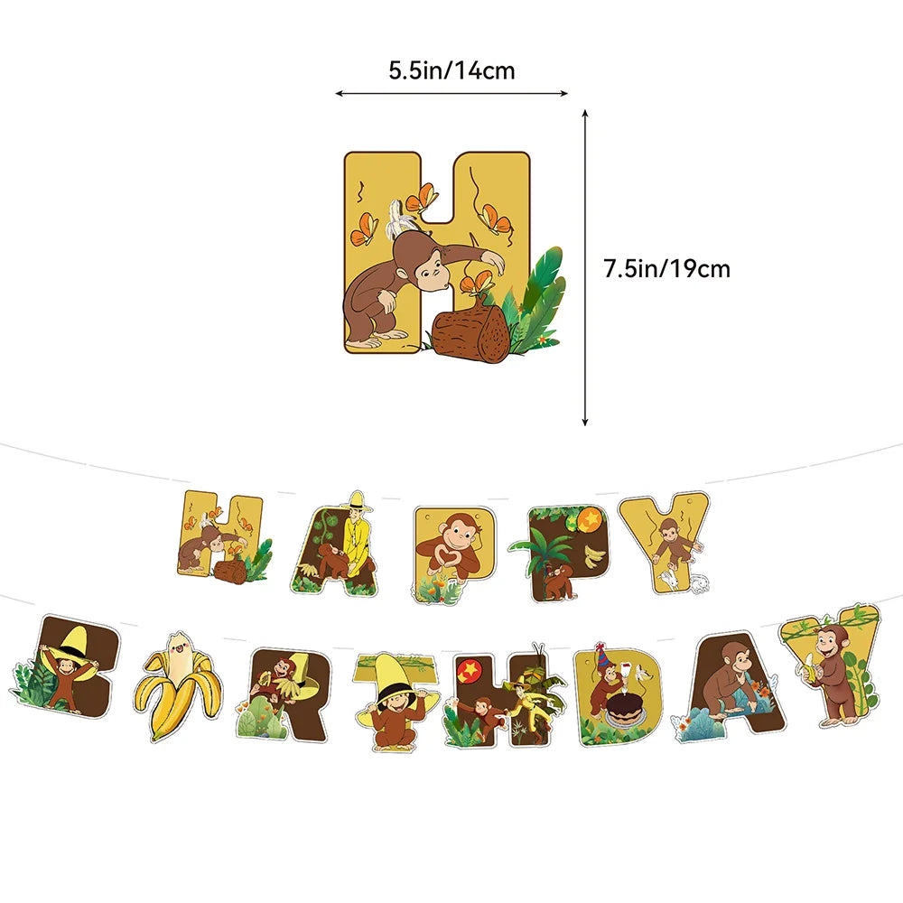 Monkey Party Supplies George Birthday Decorations Monkey Paper Plates Straw for Dinner Monkey Balloon Cake Decor