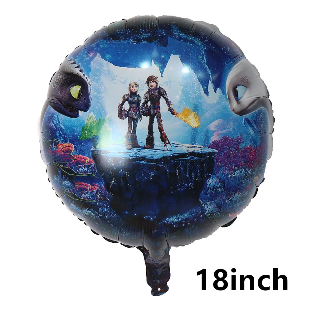 1set How Train Dragon Balloons No Teeth Toothlessing Green Eye Black Loong Party Decoration Happy Birthday Banner Cake Topper