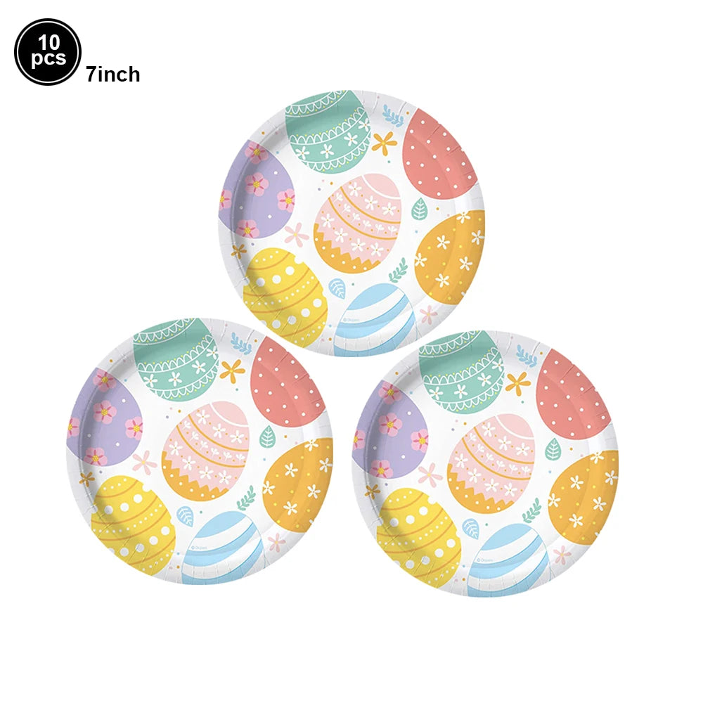 Easter Theme Disposable Tableware Easter Egg Pattern Paper Plates Cups Napkins Kids Happy Easter Party Decoration Supplies