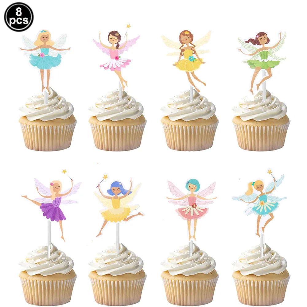 Pink Fairy Party Disposable Tableware Fairy Birthday Party Supplies Plate Cup Napkin Tablecloth Flower Fairies Birthday Decors