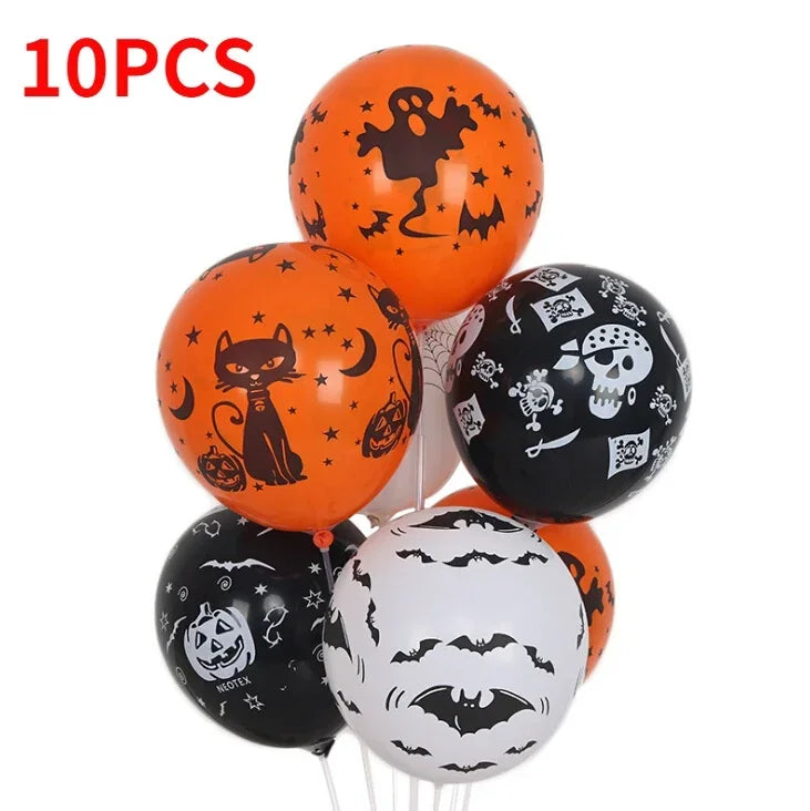 30/10Pcs Scary Halloween Balloons Kids Toys Pumpkin Skeleton Ghost Bar Party Decor Balloon Halloween Black Orange Latex Balloon