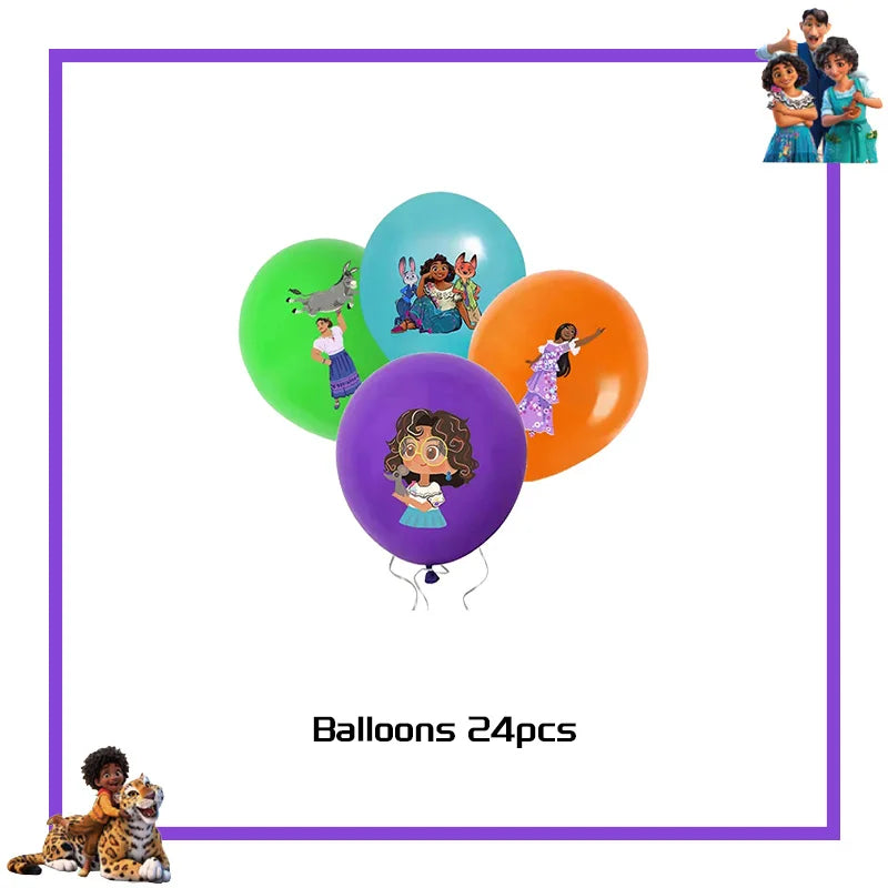 Encanto Birthday Party Decoration Balloon For Kids Event Supplies Tableware Set Plates Cups Napkins Cake Toppers Candy Box