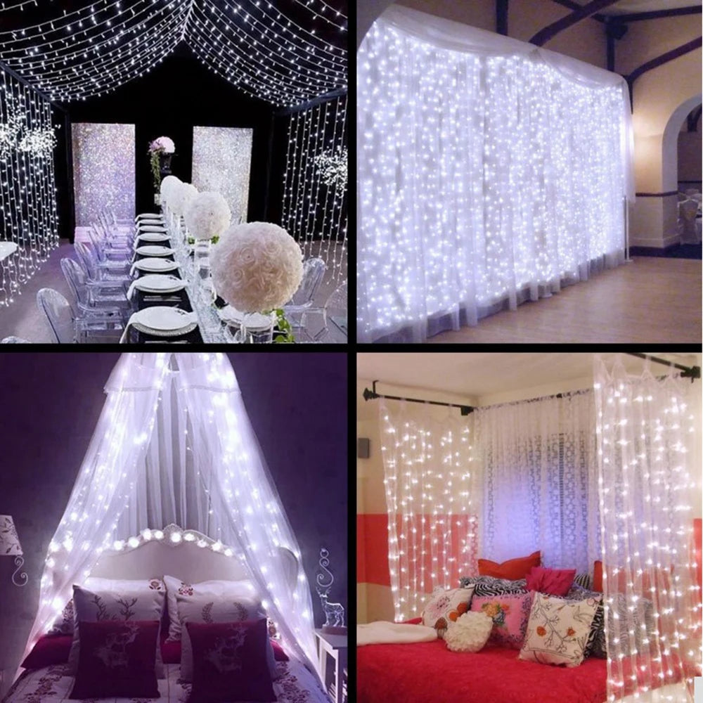 LED Curtain String Lights Battery Powered Wedding Fairy Light Garland For New Year Christmas Party Garden Patio Camping Decor