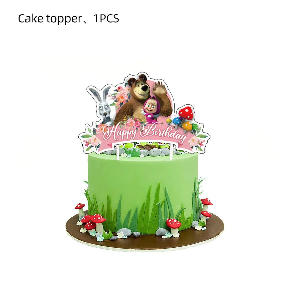 Cartoon Girl-Mashas-And Bear Kids Birthday Party Digital Balloon Banner Background Cake Topper Decoration Supplies Baby Gifts
