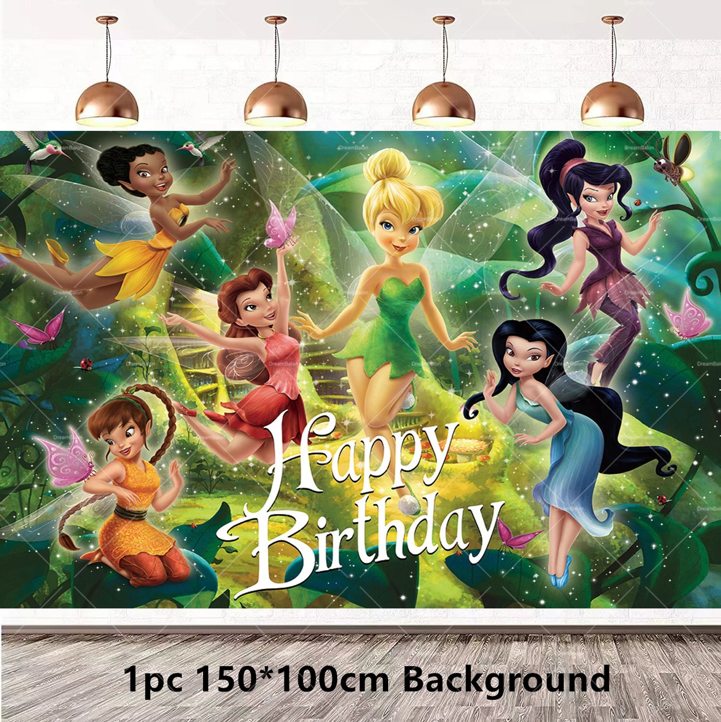 Tinker Bell Fairy Foil Balloons Pixie Latex Ballon Happy Birthday Banner Party Decorations Cake Toppers Cartoon Kids Girls Gift