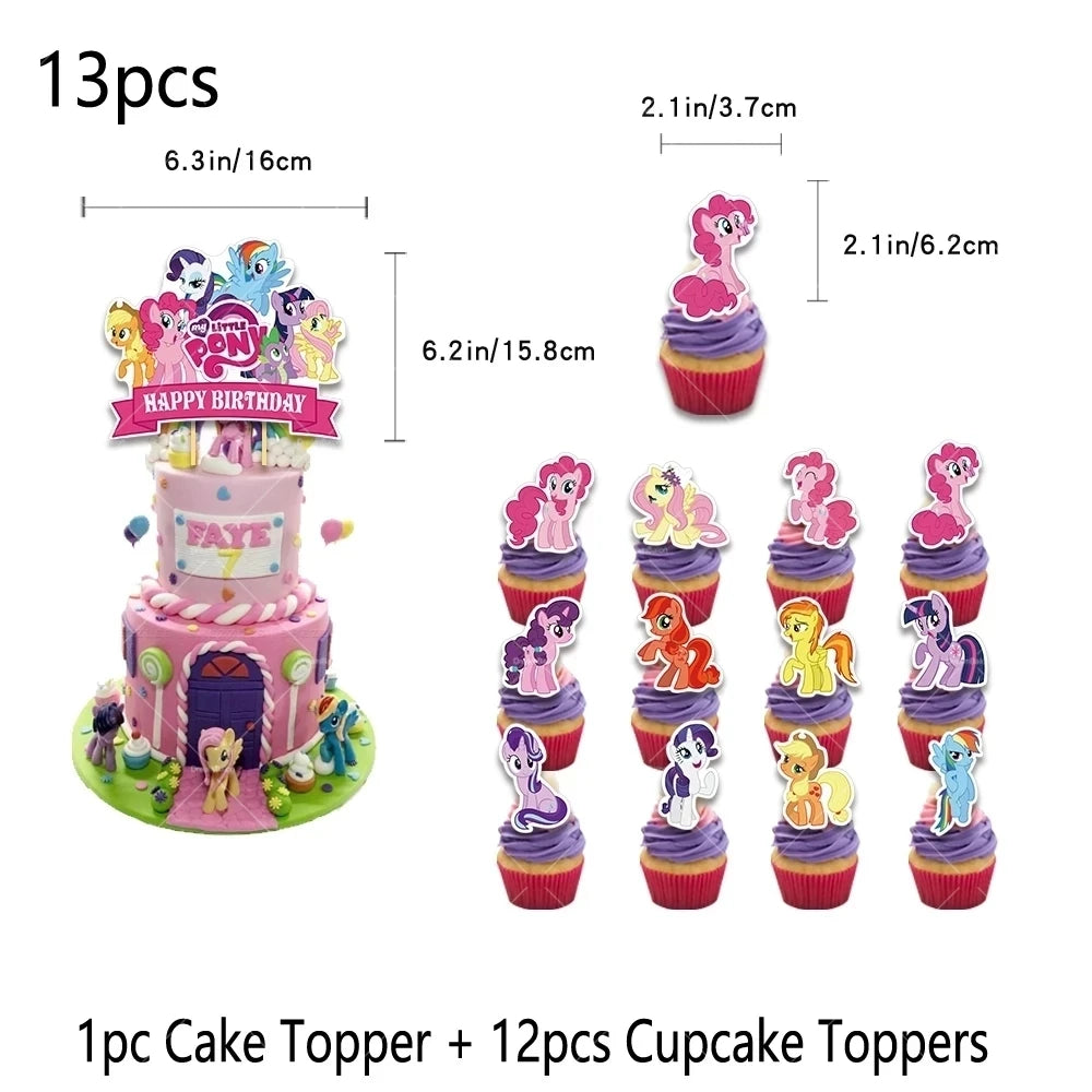 My Little Pony Foil Latex Balloon Happy Birthday Party Decoration Banner Cake Topper Kid Event Supplies Backdrop Disposable Toys