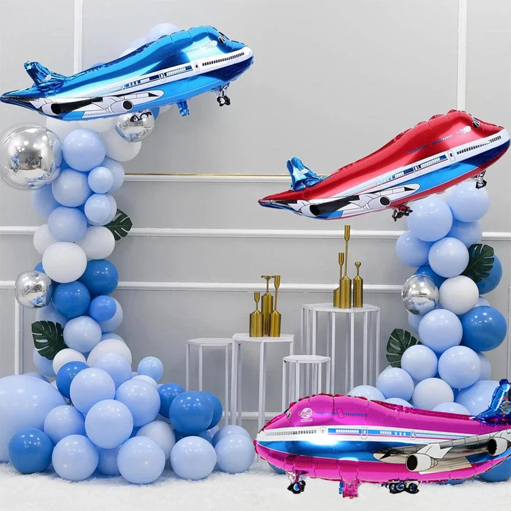 Airplane Party Decoration 12Inch Blue White Latex Balloons Big Plane Foil Cloud Balloon Set for Kids Boys Aviator Theme Birthday
