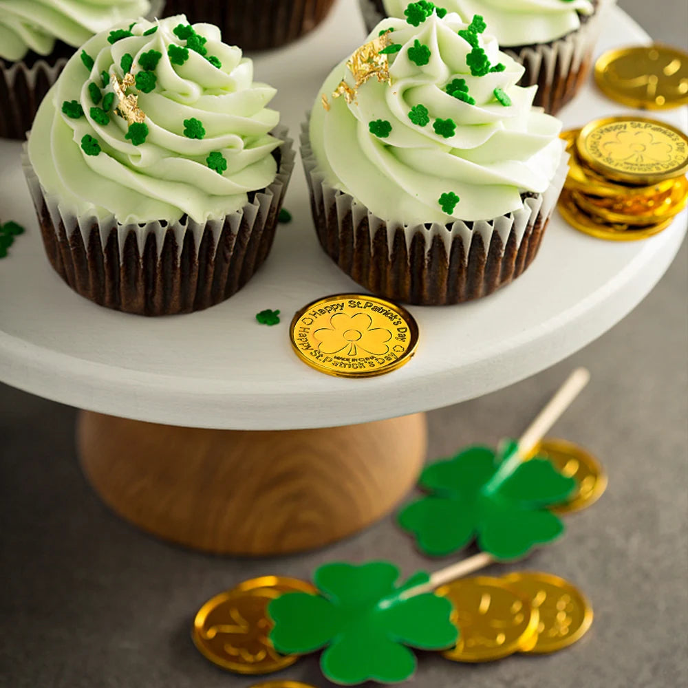 10-100Pcs St Patricks Day Prop Coins Green Gold Clover Lucky Shamrock Party Decoration Props Party Gifts Favors Green Coins Toys