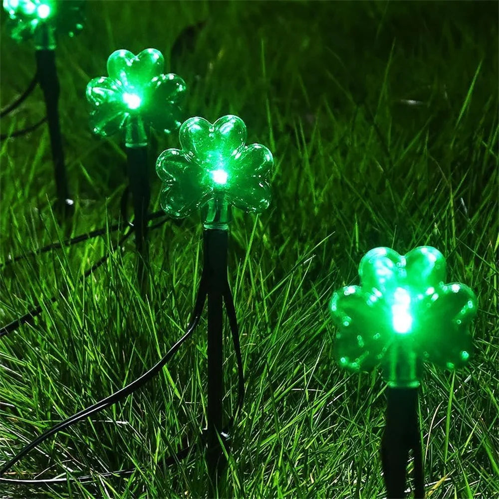 100 LED St Patricks Day Decorations Lights Solar Shamrock String Lights, Outdoor Solar Powered Garden Pathway Lights 635