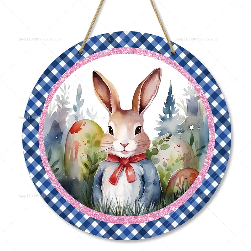 1pc 2D Rustic Easter Wooden Sign Bunny Rabbit Wood Welcome Sign for Easter Spring Holiday Front Door Home Wall Hanging Decor