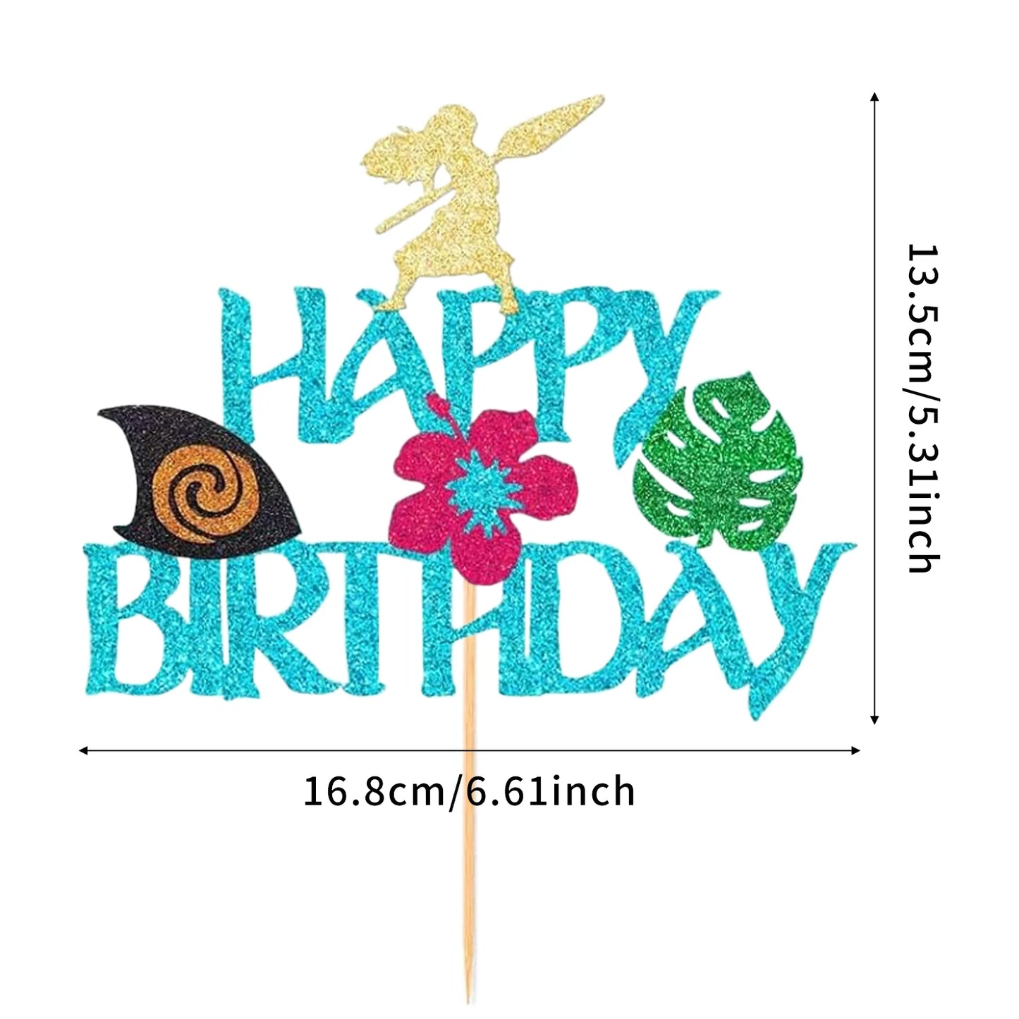 Moana Cake Topper Glittery Cupcake Toppers Hawaiian Birthday Party Decoration for Tropical Luau Summer Party Baby Shower Wedding