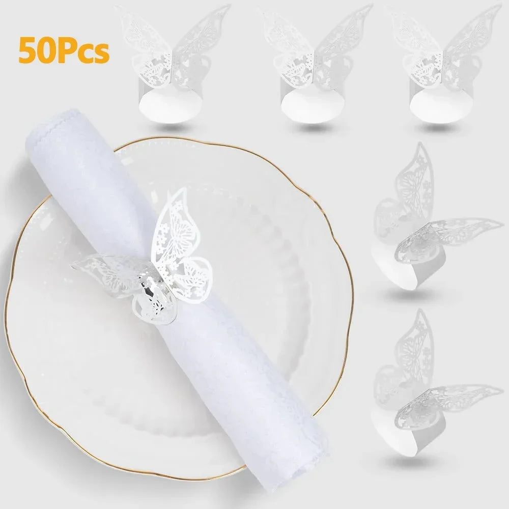 100/50Pcs Napkin Ring Hollow Pattern Gold and Silver Napkin Ring Wedding Party Table Decoration Supplies Wedding Decoration
