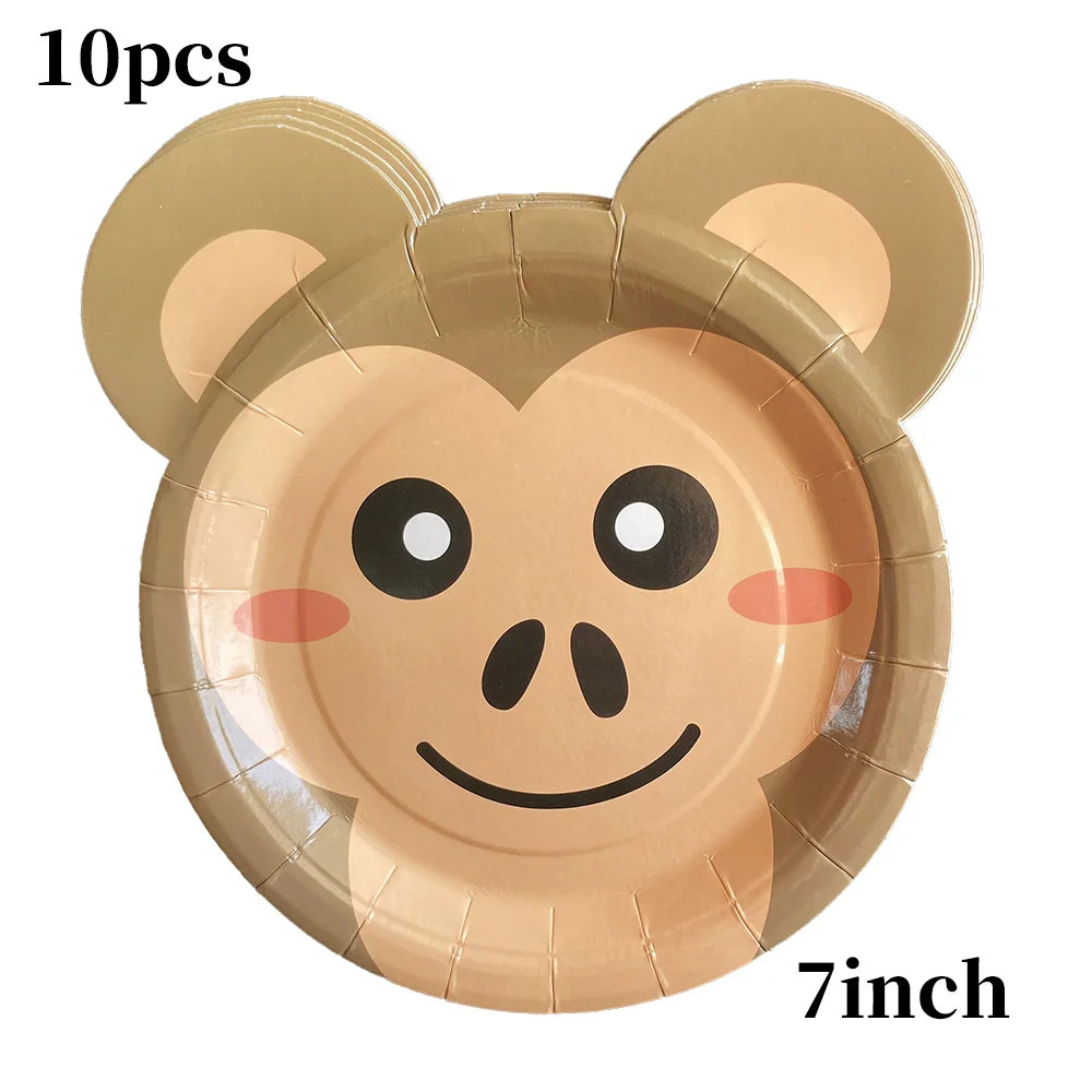 Monkey Party Supplies George Birthday Decorations Monkey Paper Plates Straw for Dinner Monkey Balloon Cake Decor