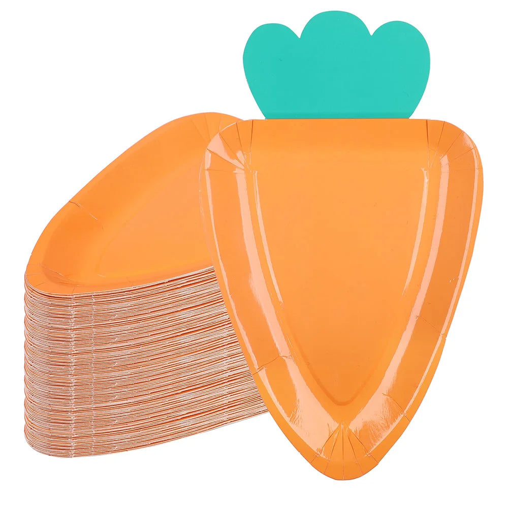 Easter Paper Plates Carrot Shape Disposable Plates Easter Spring Party Dessert Supplies for Holiday Home Dining Table Decoration