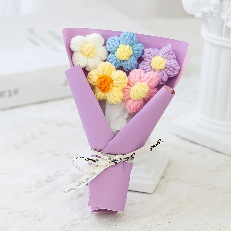 Creative Mini Knitted Flower Bouquet, Woolen Flower Bouquet, Floral Decoration