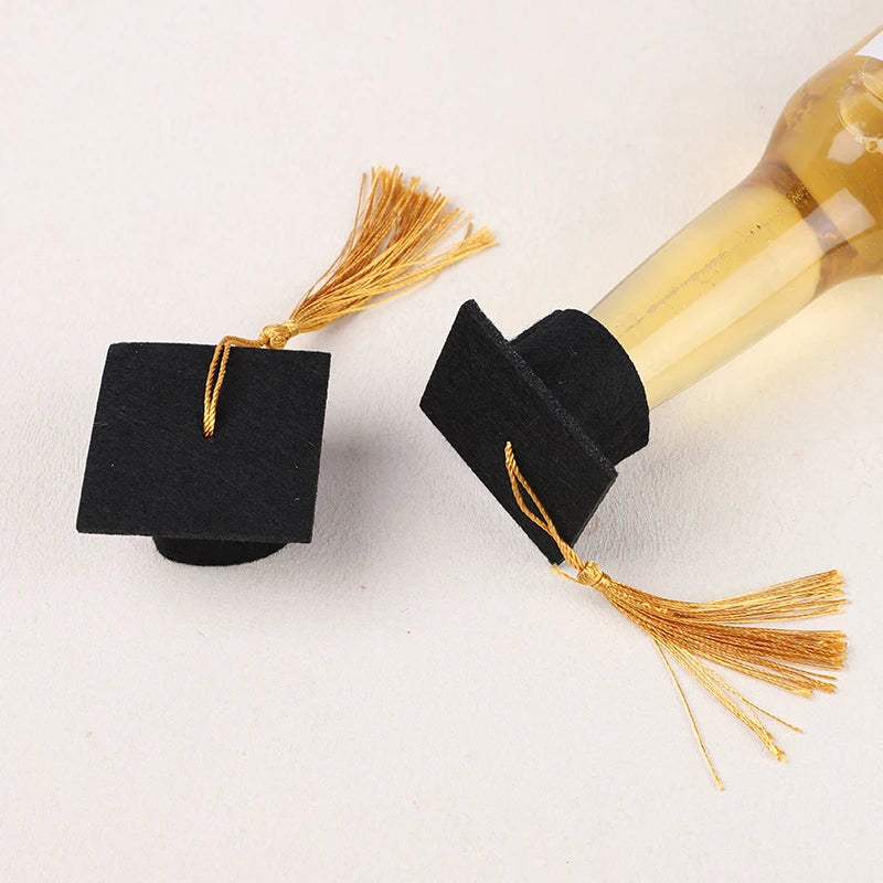 5/10pcs Felt Bachelor Hat with Tassels for Graduation Party DIY Decoration Wine Bottle Topper Graduate Mini Cap Candy Gift Boxes