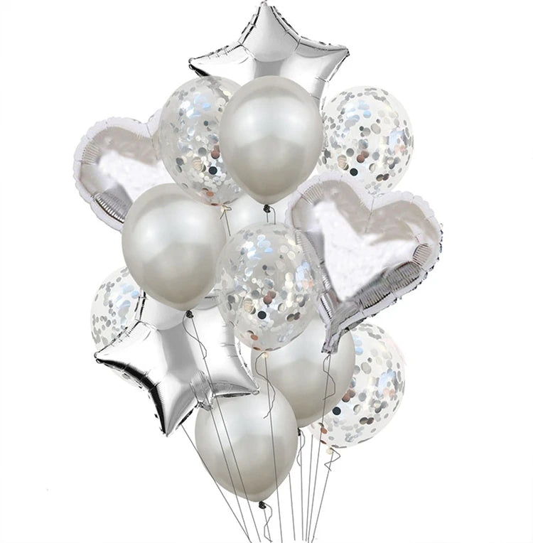 14pcs Rose Gold Mix Star Heart Confetti Latex Balloons Birthday Party Decorations Kids Adult Wedding Anniversary Globos Supplies