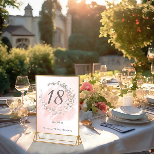 6-36 Transparent Acrylic Signage Gold Picture Frames Double-sided Display Stand Wedding Number Plate Table Flyer Menu Card Rack