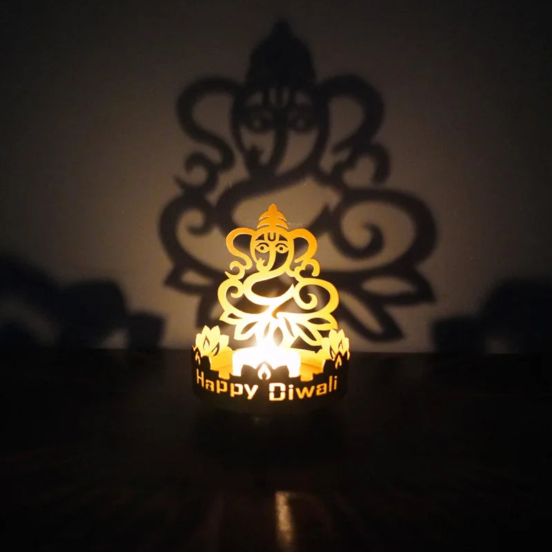 1Pc Art Metal Buddha Statue Candle Holder Crafts Home Decoration Hollow Shadow Diwali Festival Fortune Candle Lamp
