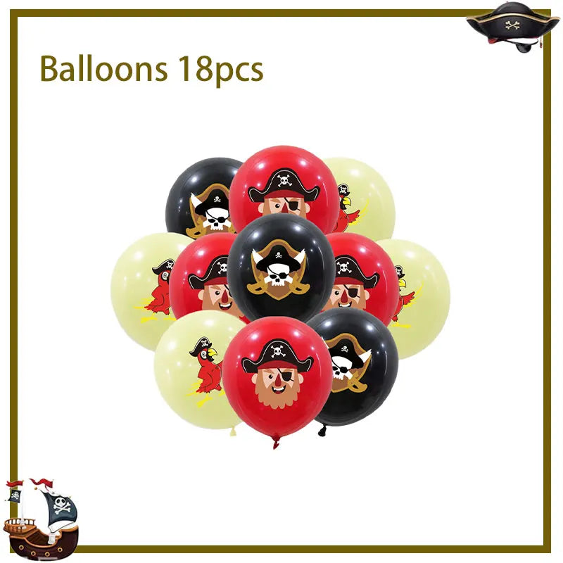 Pirate Birthday Party Decoration Balloon Tableware Tablecloth Backdrop Hanging Banner Cake Toppers For Kids Party Event Supplies