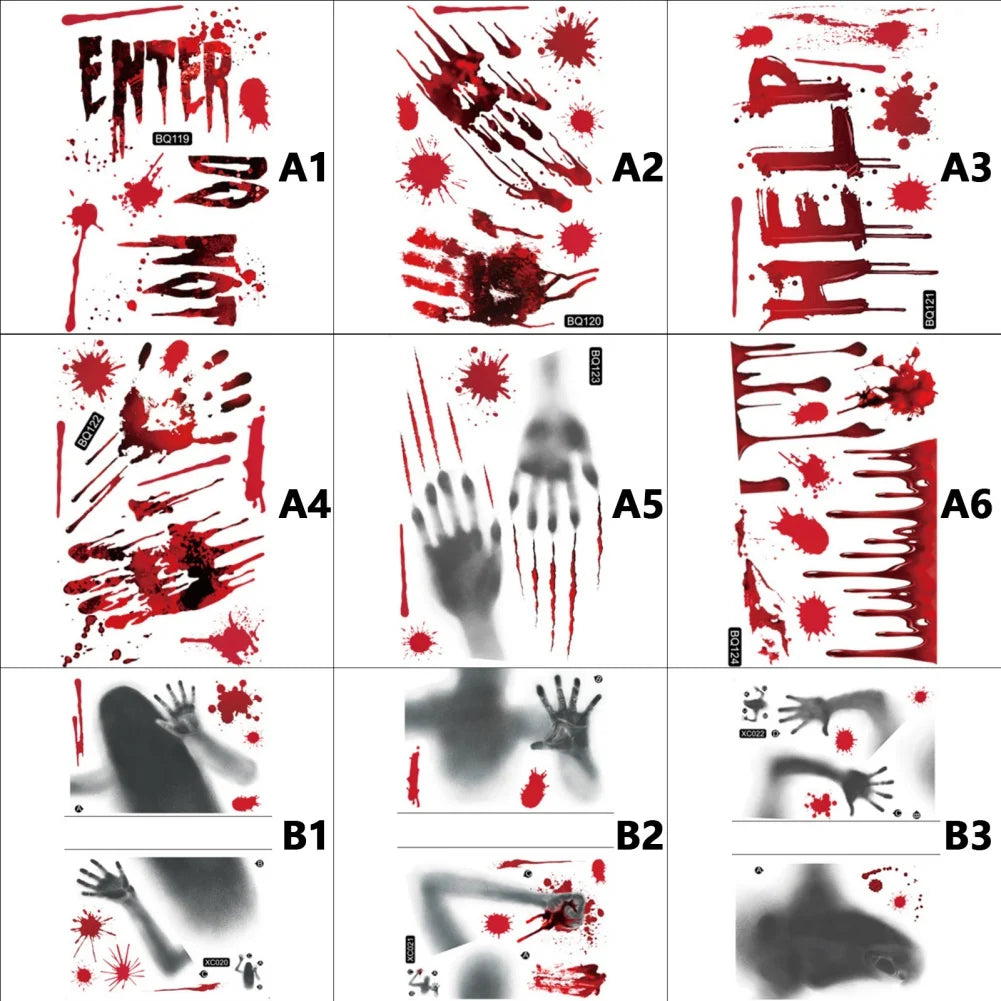 Removable Halloween Wall Stickers Horror Blood Fingerprints Window Stickers For Halloween Party Home Bar Floor Wall Decal