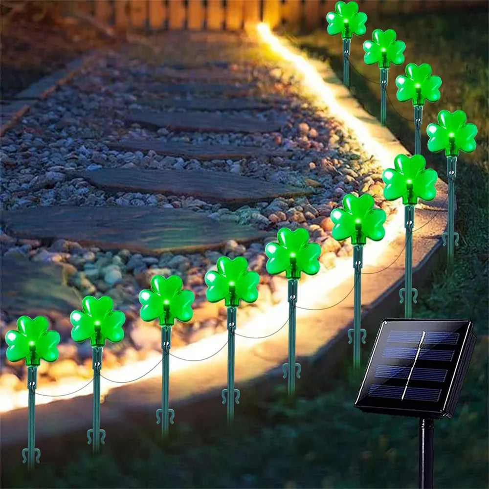 100 LED St Patricks Day Decorations Lights Solar Shamrock String Lights, Outdoor Solar Powered Garden Pathway Lights 635