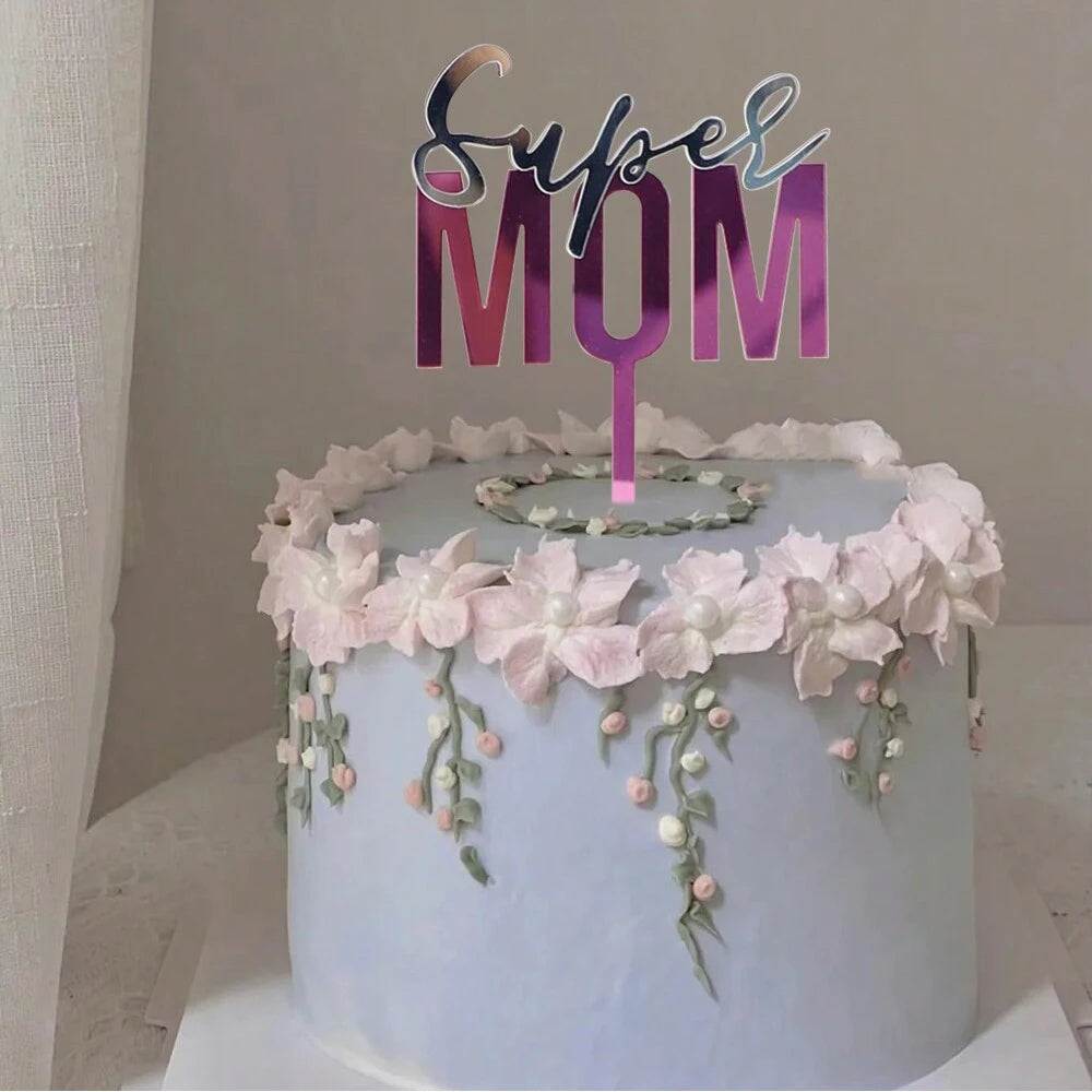 5pcs Happy Mother's Day Cake Toppers Acrylic Mirror Pink Cupcake Topper Heart Best MOM Party Cake Dessert Decorations