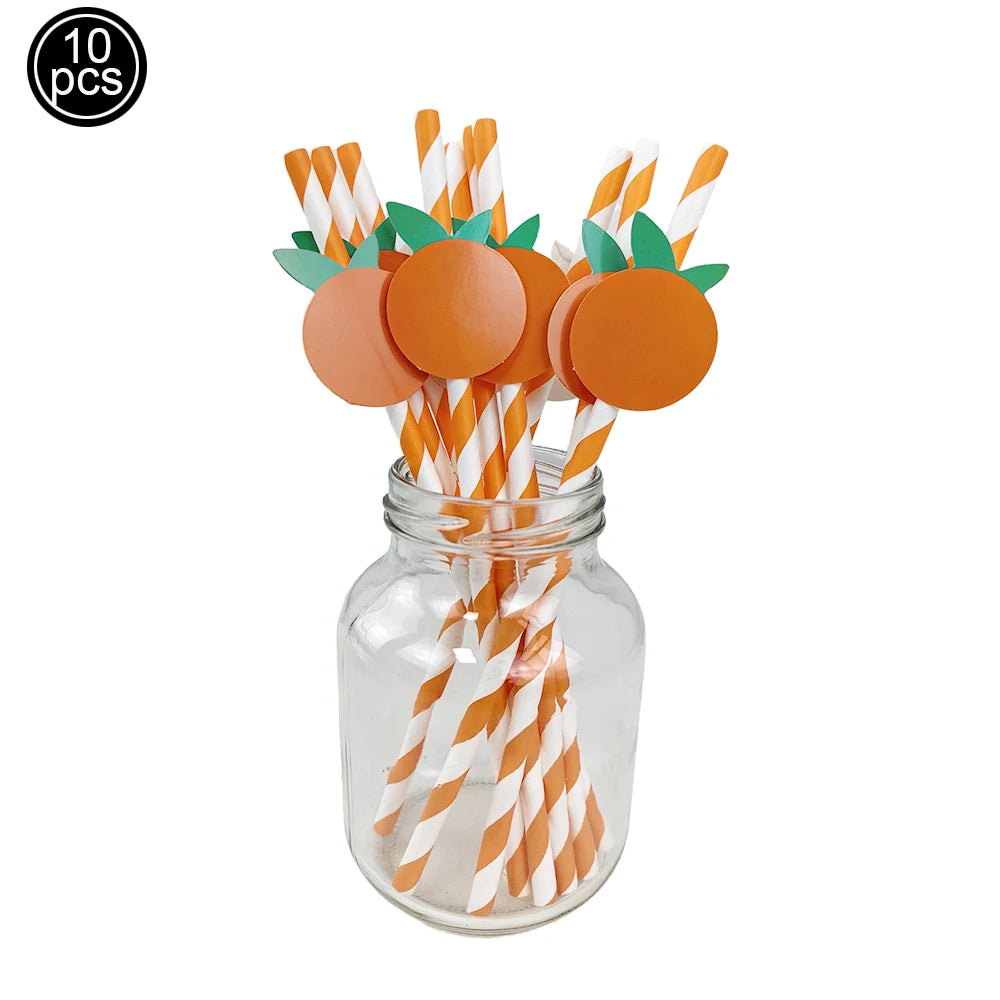 10pcs Flamingo Pineapple Paper Straws Disposable Tropical Fruit Straws Summer Striped Drinking Straws Luau Hawaiian Beach Party