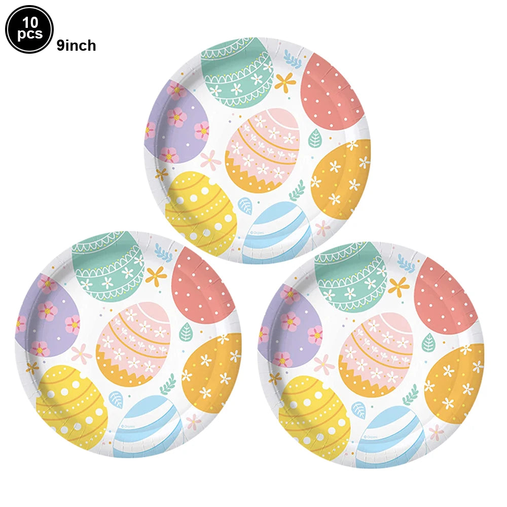 Easter Theme Disposable Tableware Easter Egg Pattern Paper Plates Cups Napkins Kids Happy Easter Party Decoration Supplies