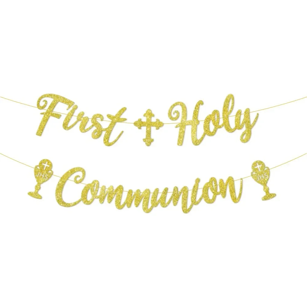 First Holy Communion Decorations First Primera Communion Banner Cake Topper Kit for Girls Boys Baptism Space Decorations