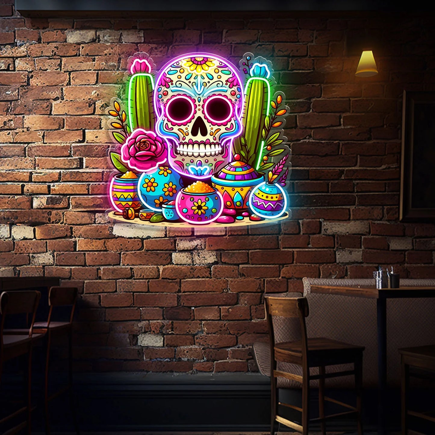 Skull Neon Sign,Sugar Skull Day Of The Dead Acrylic Neon Sign ,Mexican skull Decor ,Home Decor ,Gift to Him