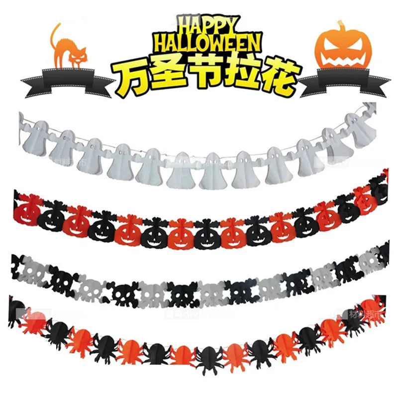 New 3M Halloween Terror Hanging Garland Bunting Bat Vampire Pumpkin Ghosts Spider Paper Banner Happy Party For Home Decorations