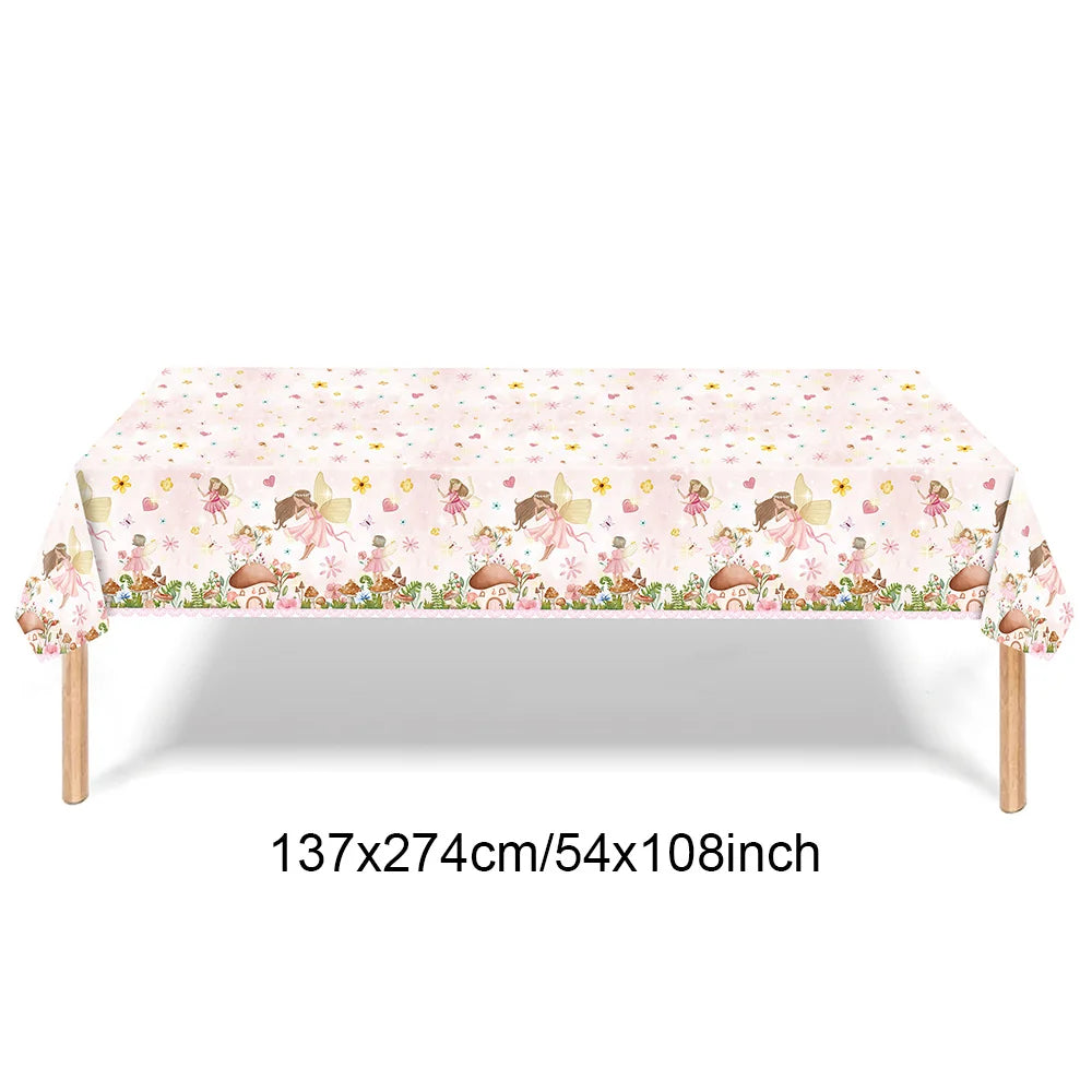 Pink Fairy Party Disposable Tableware Fairy Birthday Party Supplies Plate Cup Napkin Tablecloth Flower Fairies Birthday Decors
