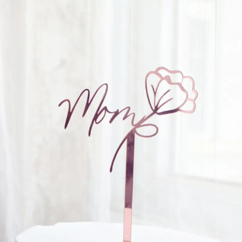 2023 Happy Mothers Day Cake Topper Gold Red Tulip Acrylic MOM Birthday Party Cake Toppers Dessert Decoration Mother's Day Gifts