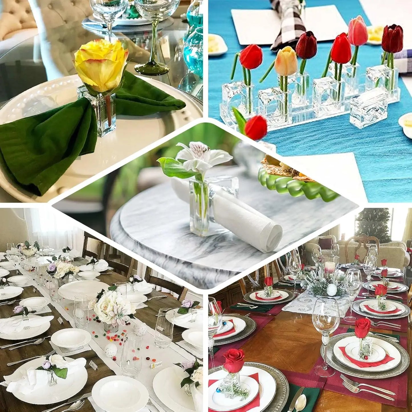 4-20Pcs Acrylic Napkin Rings Clear Napkin Holders Mini Flower Bud Vase for Wedding Birthday Banquet Table Decor