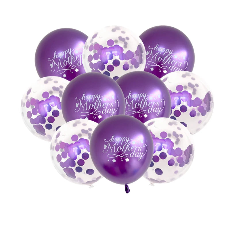 10pcs 12inch English Mother Father Foil Balloons Mother's Day Heart Shape Helium Love Globos Decor Mama Balloon Gifts Balaos