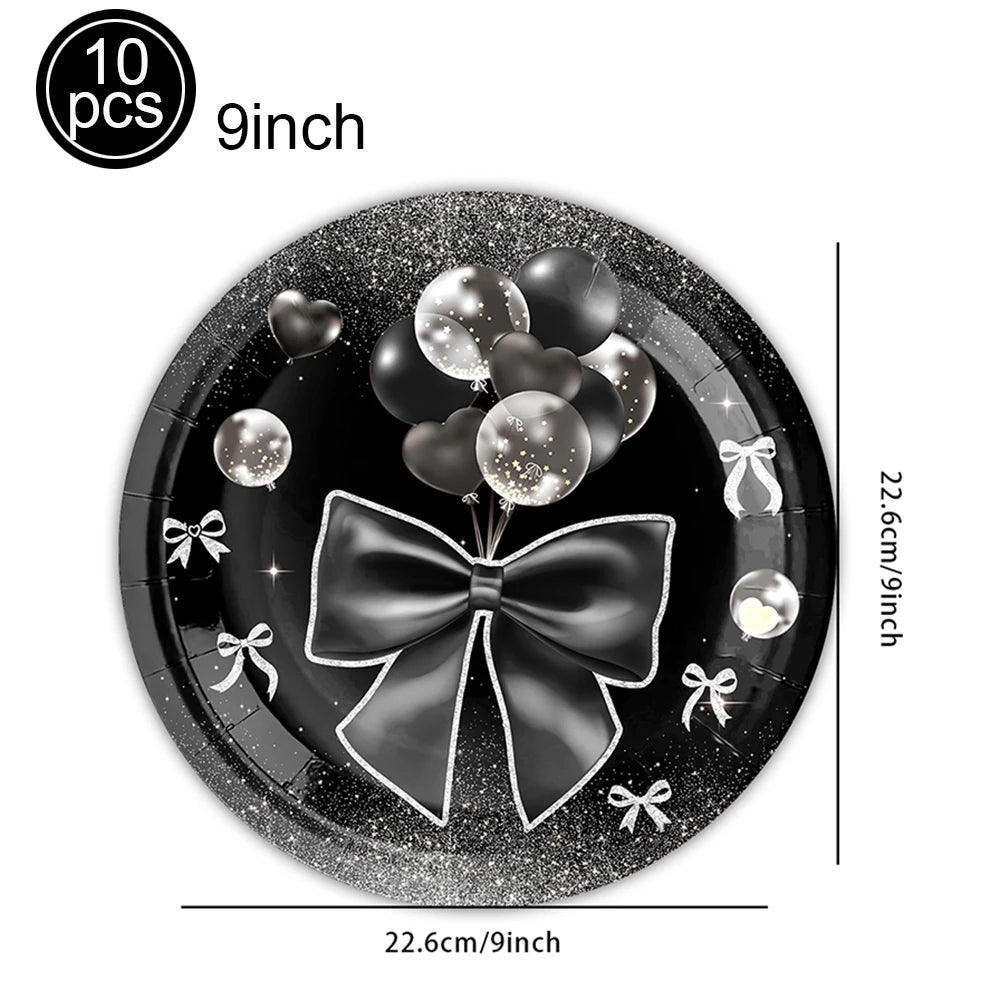 Black Bow Party Supplies Bow Birthday Party Dinner Plate Cup Napkin Toppers Bow Party Decors for Bachelorette Bridal Baby Shower