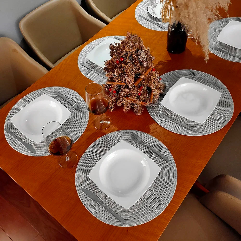 Set of 6 Round Placemats and Coasters Braided Woven Place Mats Washable Heat Resistant Table Mats and Coasters for Dining Table