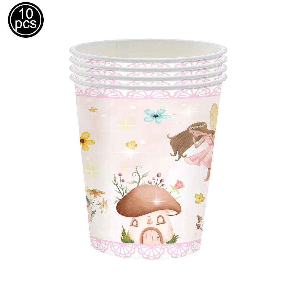 Pink Fairy Party Disposable Tableware Fairy Birthday Party Supplies Plate Cup Napkin Tablecloth Flower Fairies Birthday Decors