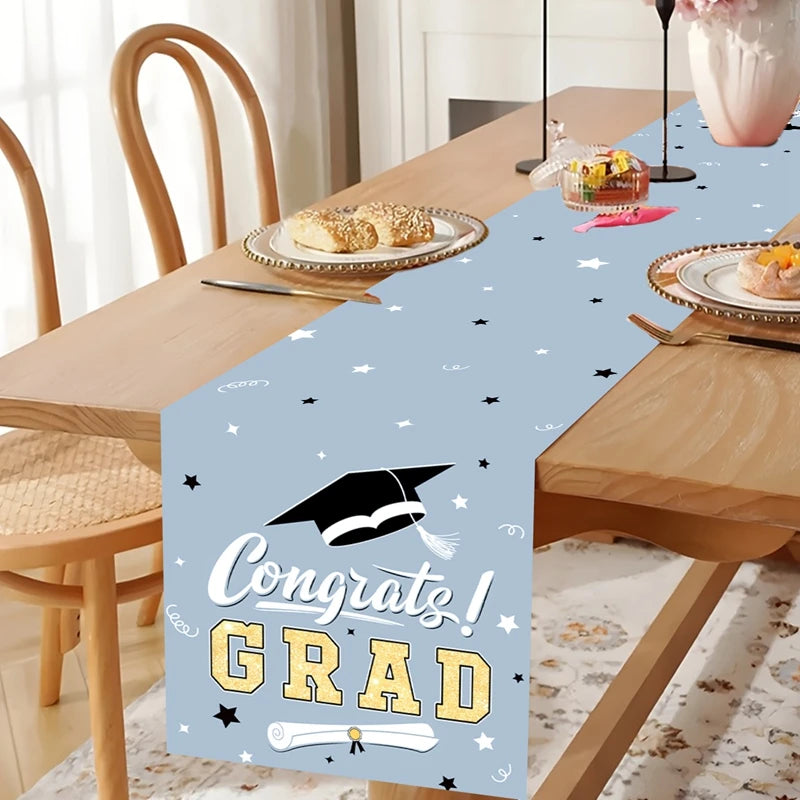 Graduation Table Runner Graduation Decorations 2025 Black Gold Polyester Graduation Table Cloth Prom Grad Party Table Decoration