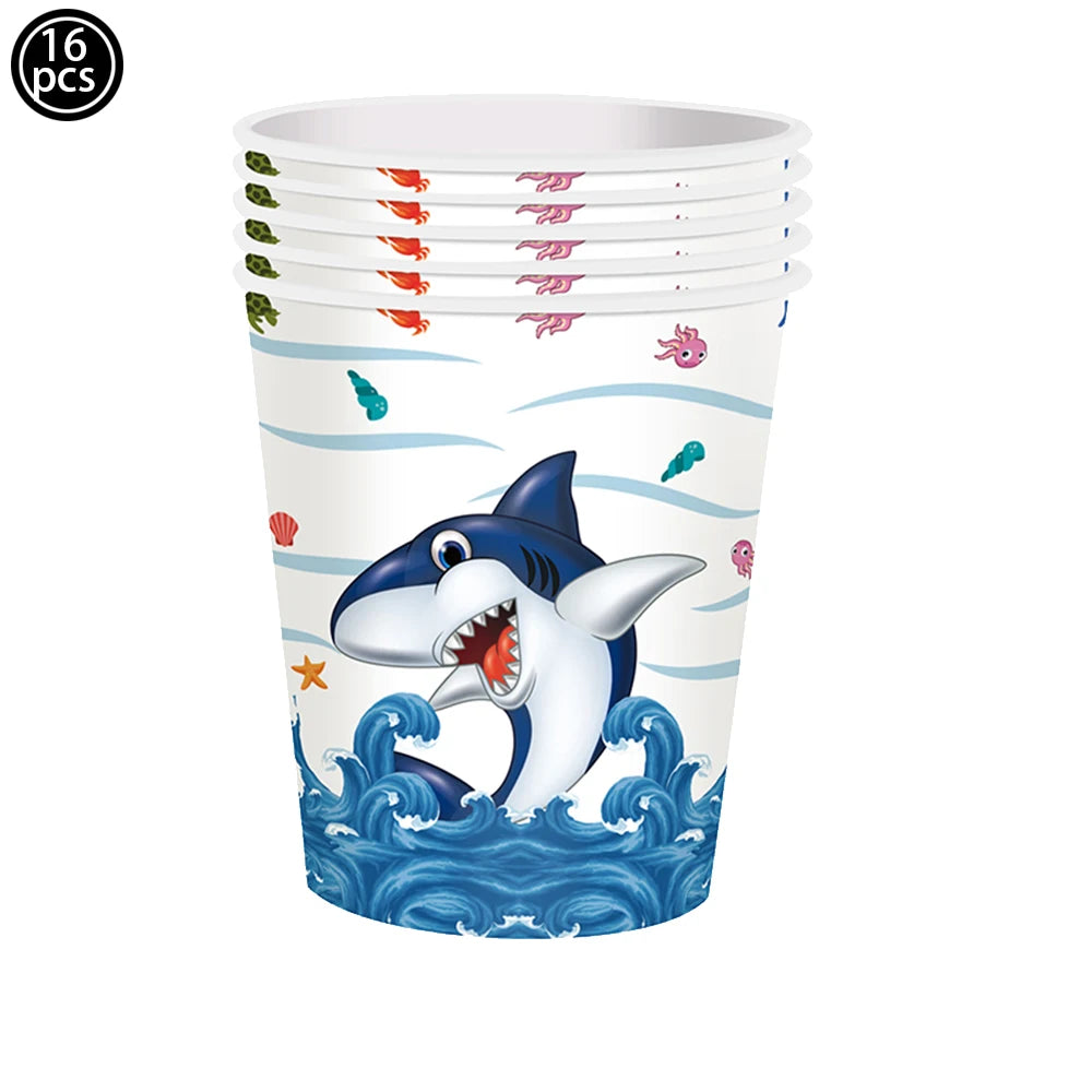 Shark Party Supplies Shark Birthday Tableware Shark Baby Shower Paper Cups Plates Napkins Ocean Shark Theme Party Decorations