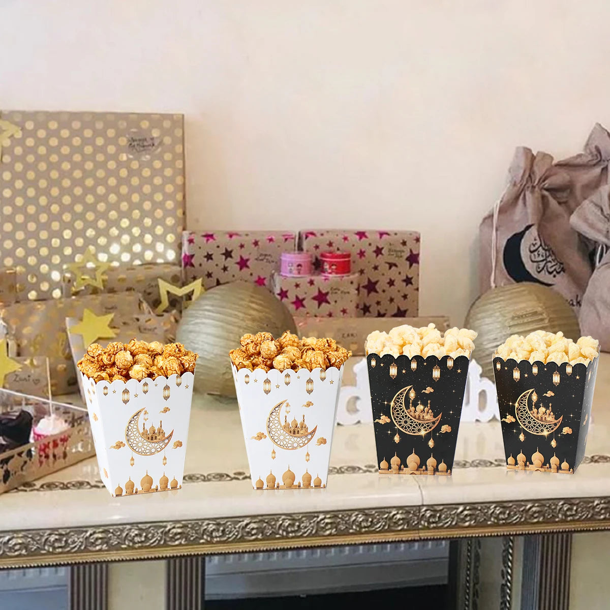 EID Mubarak Popcorn Box Biscuit Gift Box Ramadan Decoration 2025 For Home EID Mubarak Islamic Muslim Party Decor Eid al-Fitr