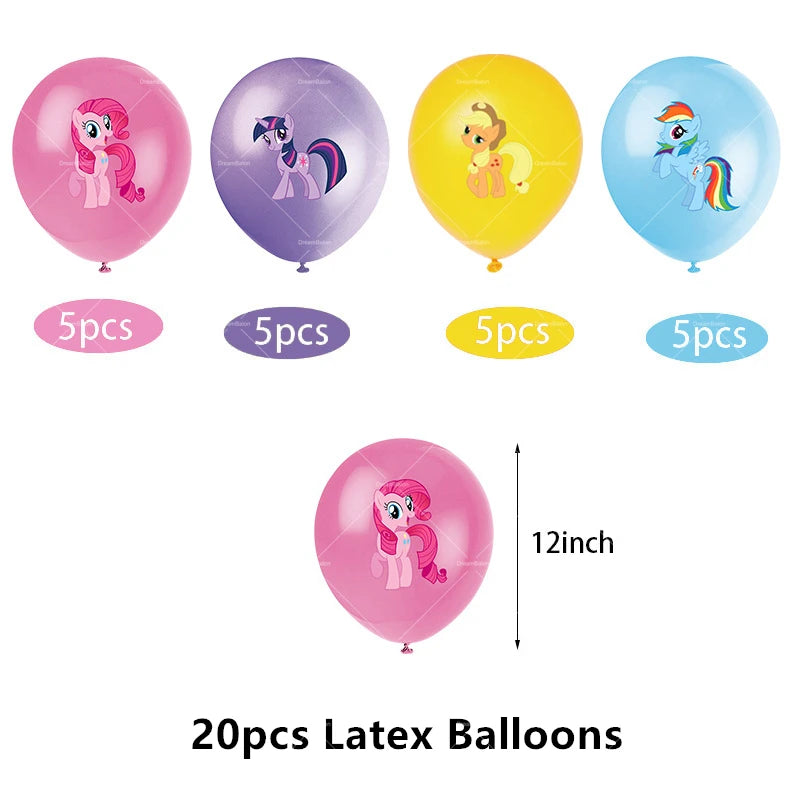 My Little Pony Foil Latex Balloon Happy Birthday Party Decoration Banner Cake Topper Kid Event Supplies Backdrop Disposable Toys