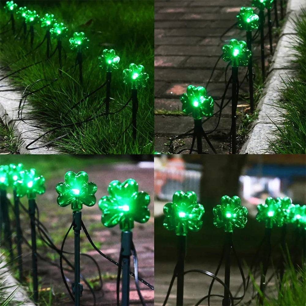 100 LED St Patricks Day Decorations Lights Solar Shamrock String Lights, Outdoor Solar Powered Garden Pathway Lights 635