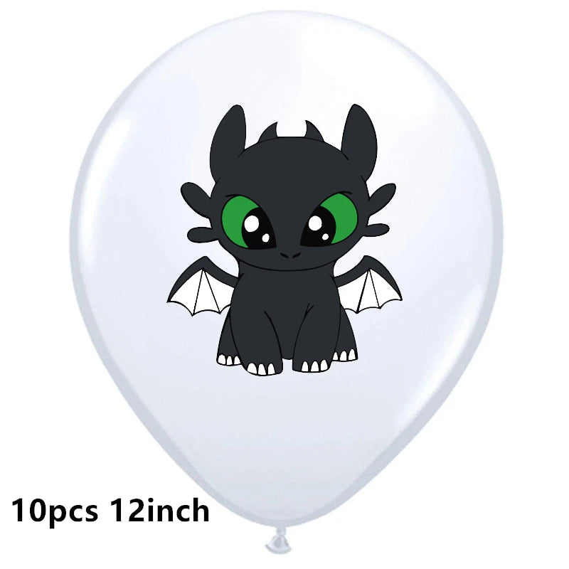 1set How Train Dragon Balloons No Teeth Toothlessing Green Eye Black Loong Party Decoration Happy Birthday Banner Cake Topper