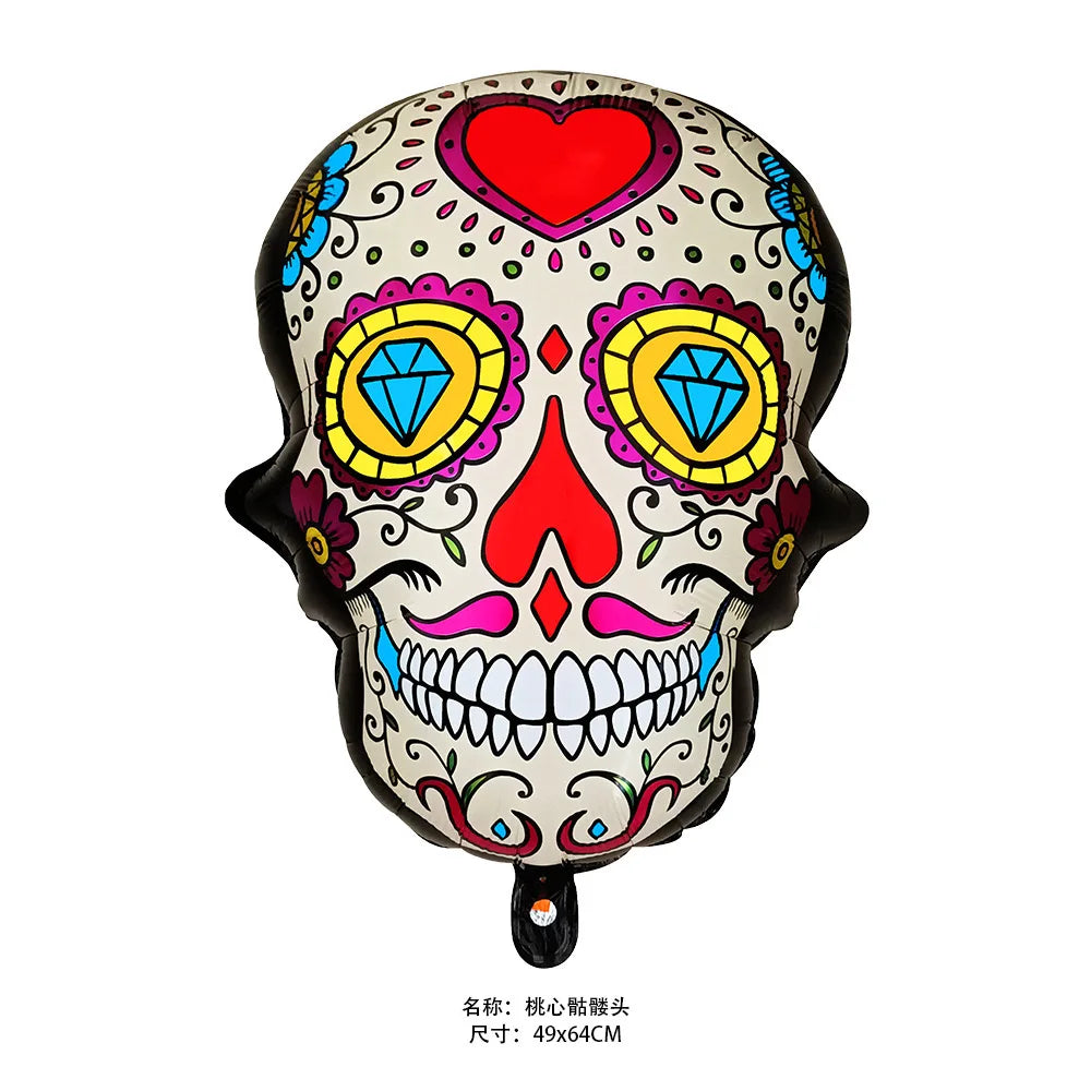 Fiesta Mexico Day of The Dead Theme Balloon Garland Arch Kit Multicolor Skull Foil Balloon Mexican Photography Backdrop