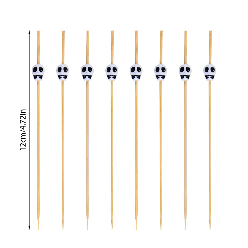 100/200pcs Halloween Skull Cocktail Picks Toothpicks Cocktail Picks Fruit Sticks Appetizers Bamboo Skewers Halloween Party Decor
