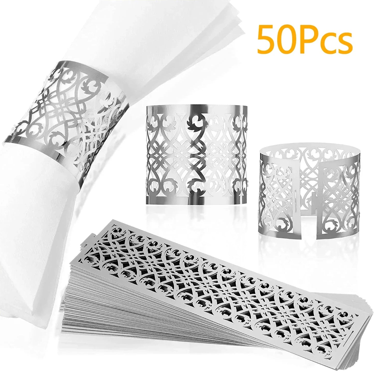 100/50Pcs Napkin Ring Hollow Pattern Gold and Silver Napkin Ring Wedding Party Table Decoration Supplies Wedding Decoration